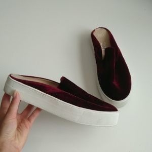 BP WOMENS FAUX RED SUDE SLIP ON. SIZE 8. good used condition